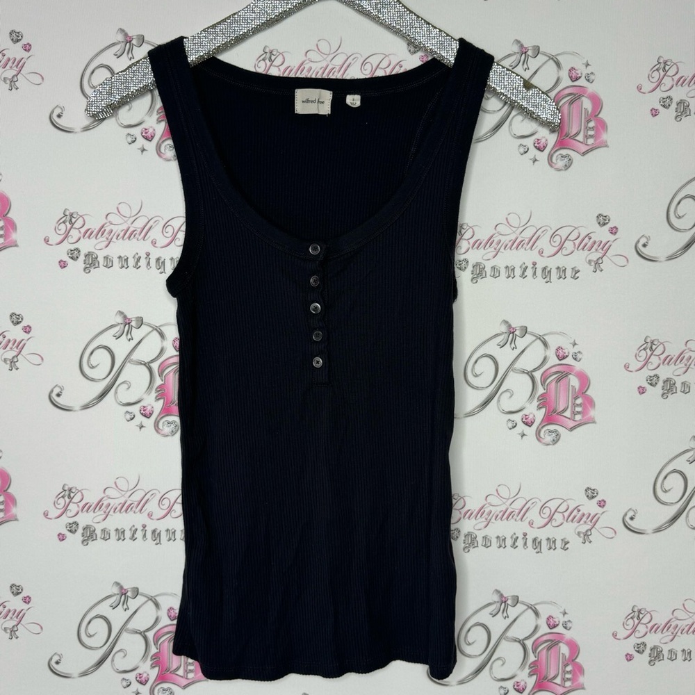 Wilfred free tank top button down black ribbed shirt stretchy soft classic luxe